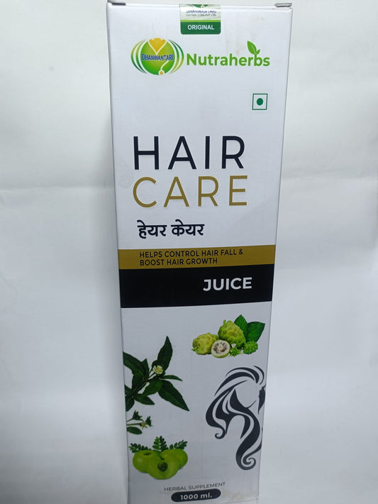 Hair care juice packaging with Nutraherbs branding on a white background