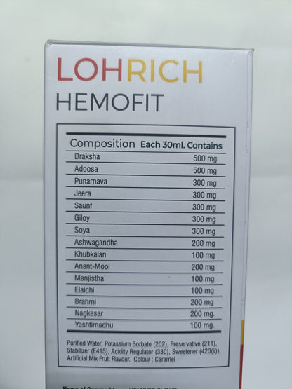 Lohrich Hemofit label with ingredient list on a white background