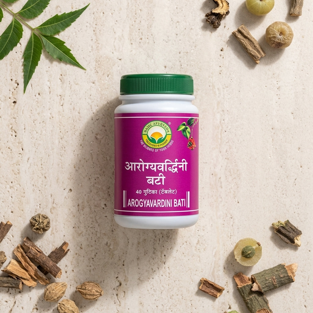 Basic Ayurveda Arogyavardhini Bati 40 Tablets for Liver Care Digestion Skin Problems and Detox