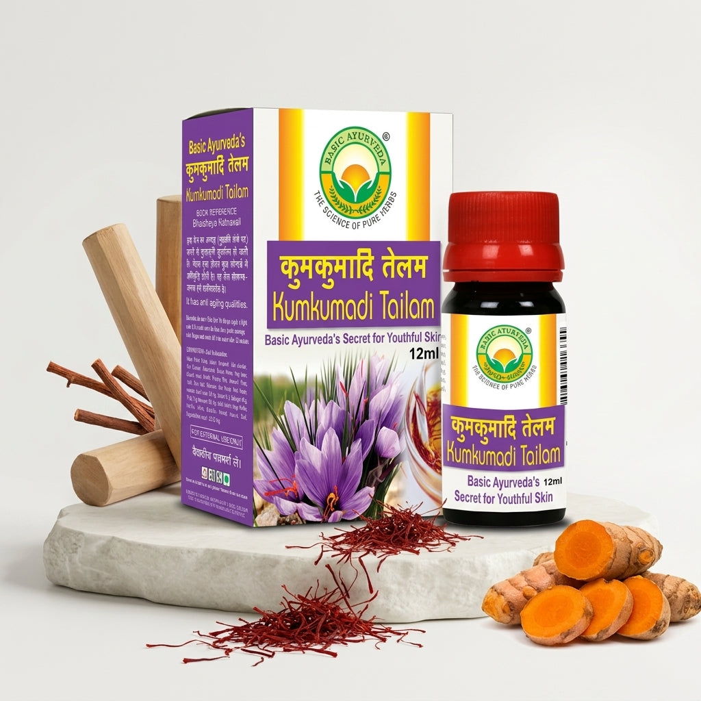 Basic Ayurveda Kumkumadi Tailam 12 ml Ayurvedic Face Oil for Glowing Skin Dark Spots and Anti Ageing