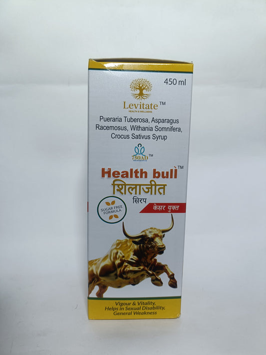 Levitate Health Bull Shilajit Syrup | 450ml | Vigour & Vitality, Helps in sexual disability, General Weakness | Sugar Free Formula