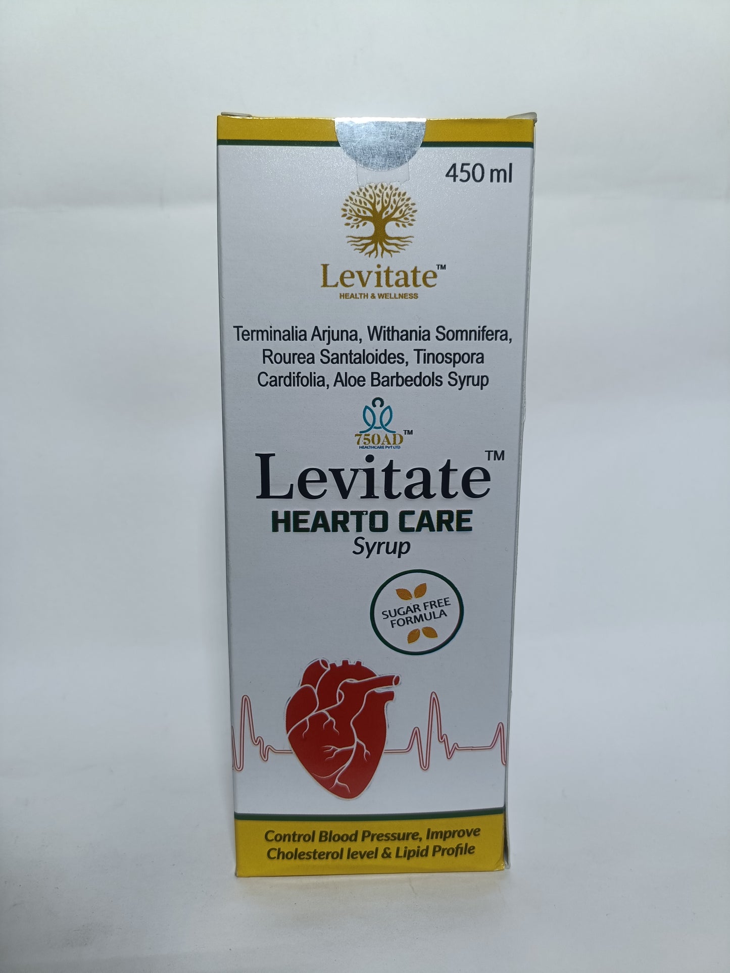 Levitate Hearto care Syrup | 450ml | Control blood pressure, improve cholestrol level & Lipid Profile |  Sugar Free Formula