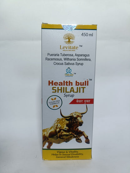 Levitate Health Bull Shilajit Syrup | 450ml | Vigour & Vitality, Helps in sexual disability, General Weakness | Sugar Free Formula